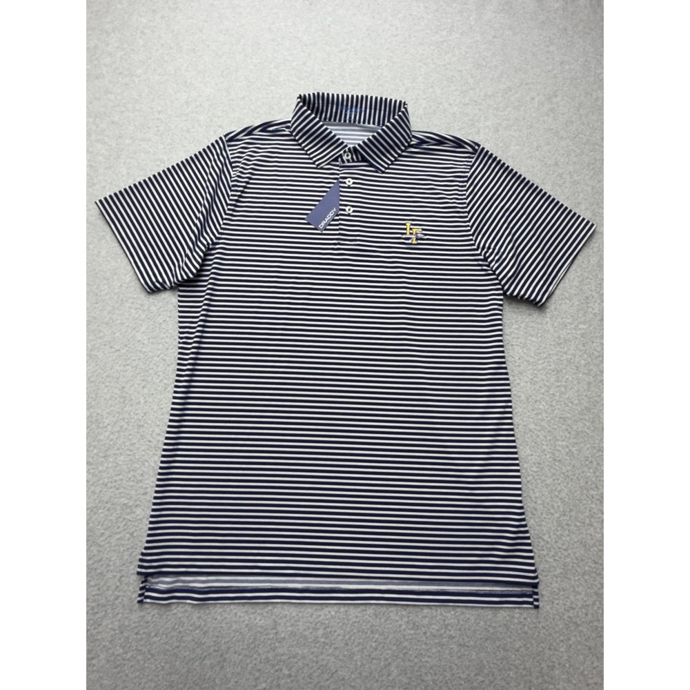 Draddy Sport Captain Jack Polo Shirt Mens Medium Blue‎ White Stripe Golf LF